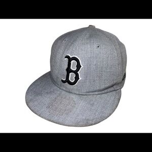 Boston Red Sox NEW ERA Men's Gray Fitted Hat Cap 7 3/8 59FIFTY
